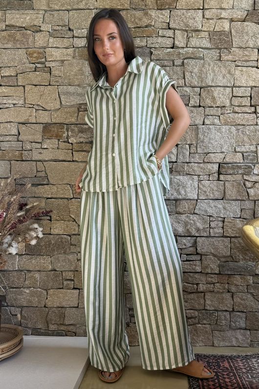 Mallow Stripe Cap Sleeve Shirt Olive